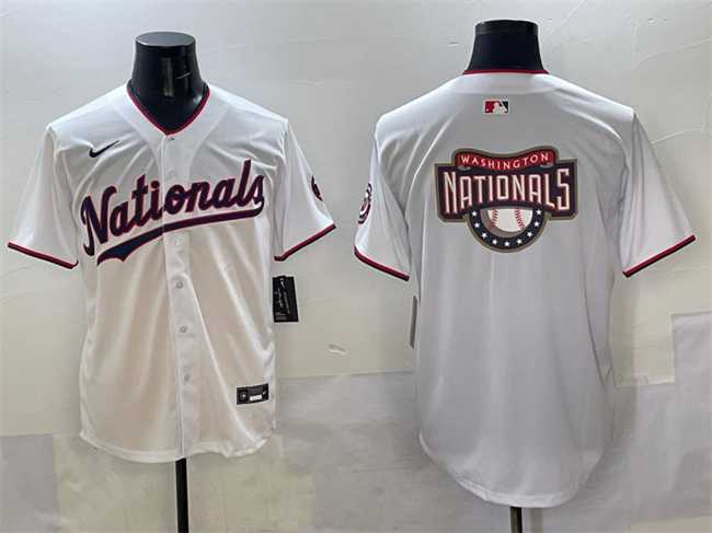 Men%27s Washington Nationals Team Big Logo White Limited Stitched Jersey